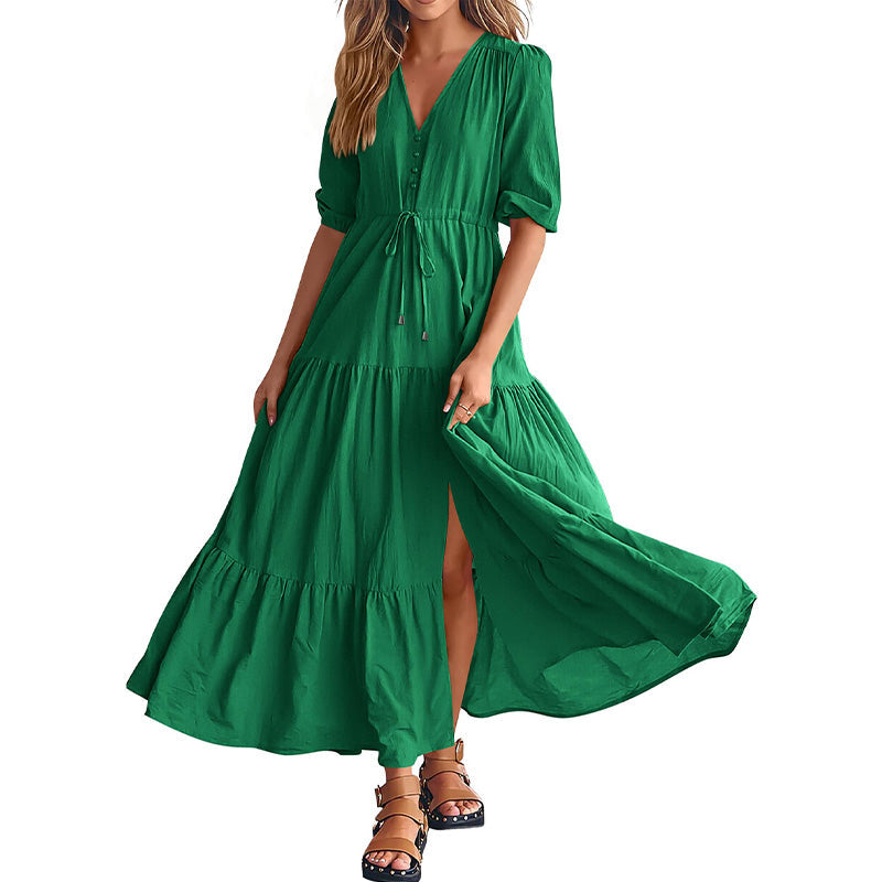 Charmante Boho Maxi-Jurk met V-Hals