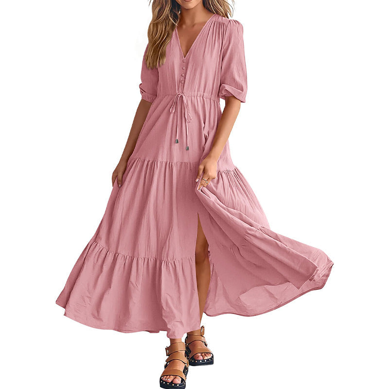 Charmante Boho Maxi-Jurk met V-Hals