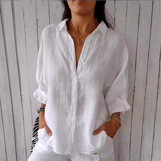 Witte Katoenen en Linnen Blouse - Mila