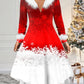 Festieve Flair Santa Claus Midi: Elegante V-Hals Winter Feestjurk