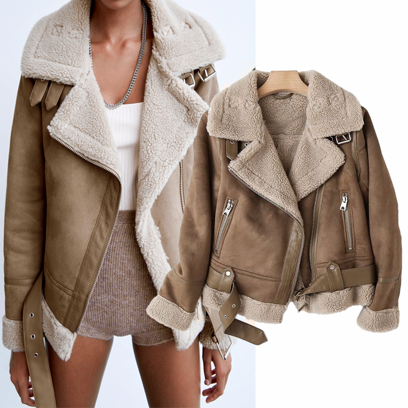 Luxe Sherpa-Gevoerde Leren Bomber: Lilian-Thouram's Gezellige Chic