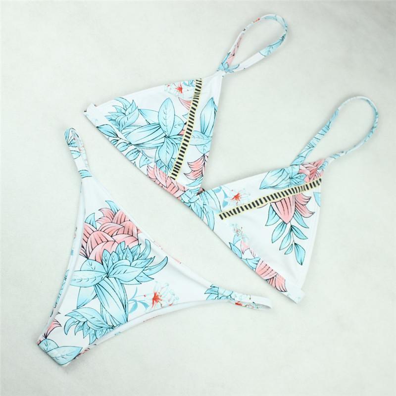 Lila - Bloemen Bandage Bikini met Lage Taille en Push-up