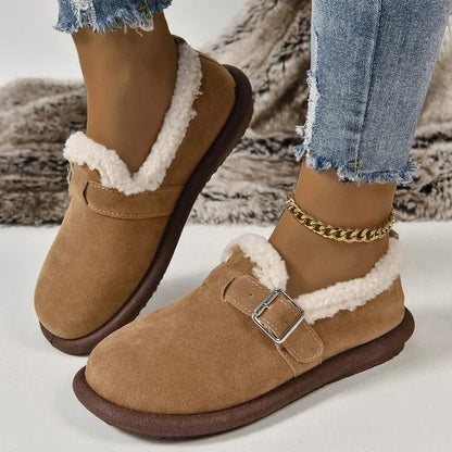 CozyCloud Dames Pluche Fleece Gevoerde Flats: Wolkenzacht Comfort & Enkelwarmend Ontwerp