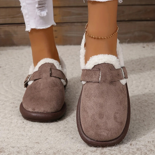 CozyCloud Dames Pluche Fleece Gevoerde Flats: Wolkenzacht Comfort & Enkelwarmend Ontwerp